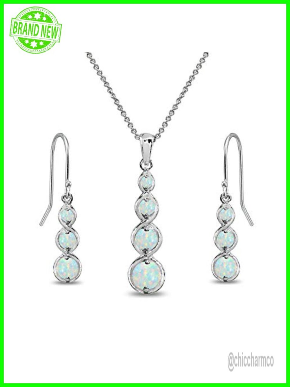 Sterling Silver Opal Infinity Jewelry Set Necklace Earrings